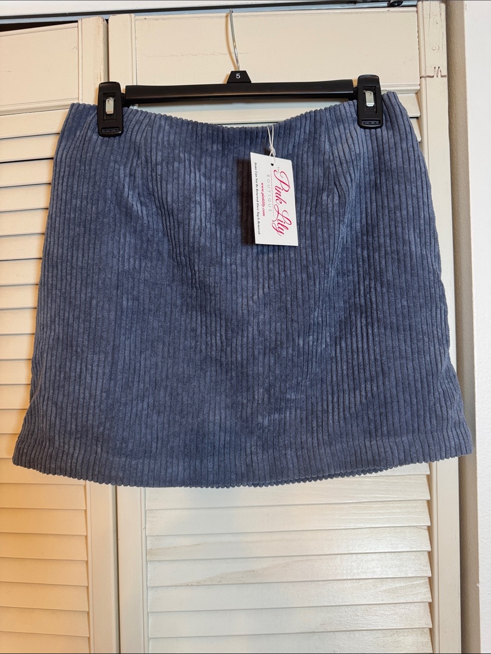 Pink Lily Dusty Blue Ribbed Corduroy Mini Skirt